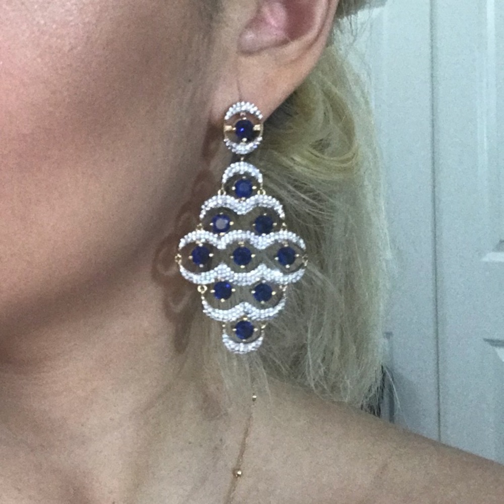 18k gold plated earrings! Clear and blue zirconia!
